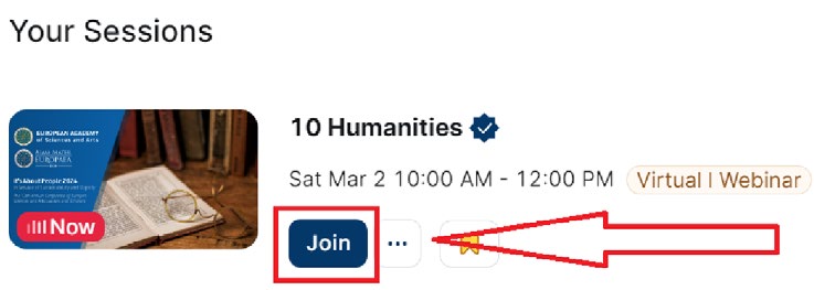 Zoom Events lobby with the Join button next to a session